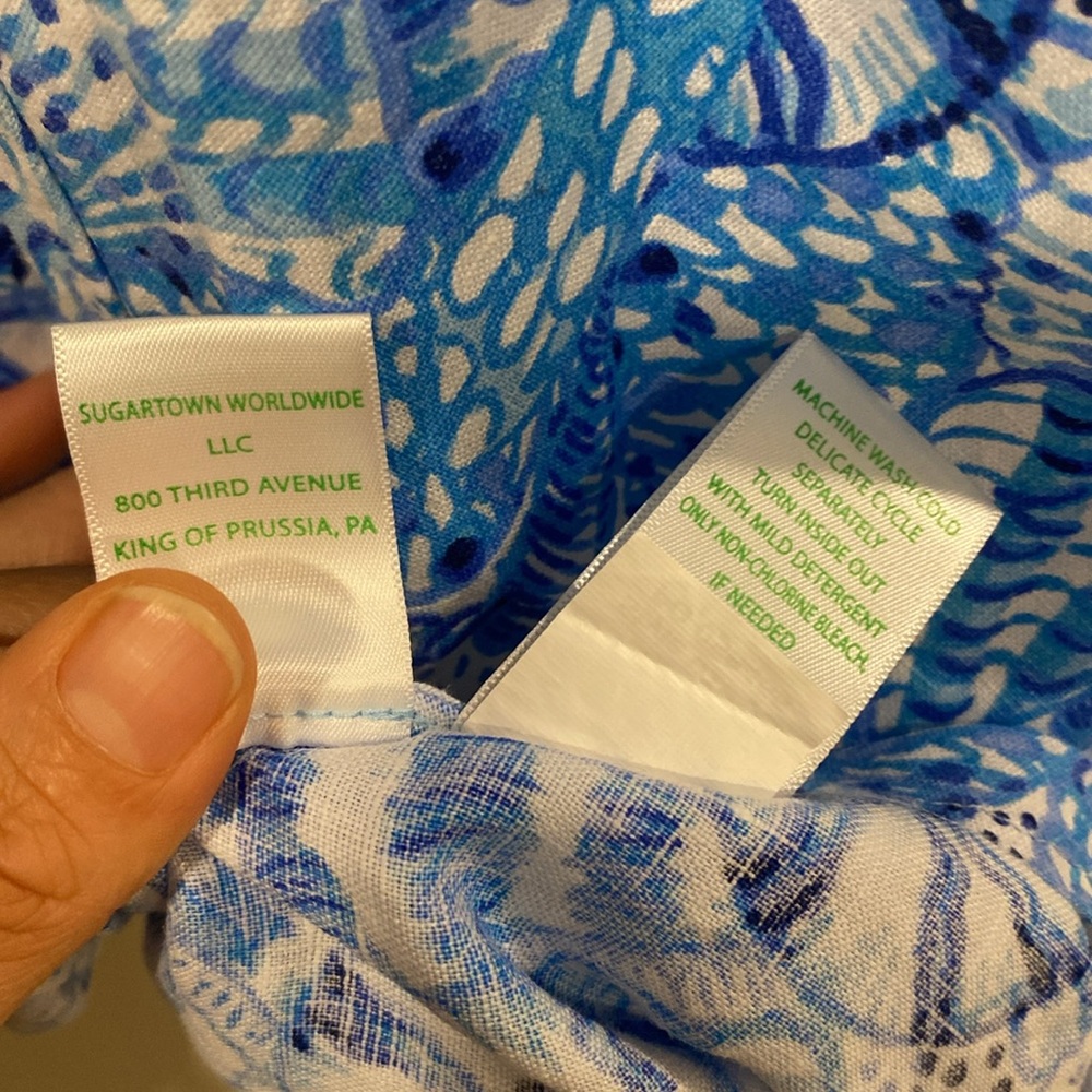 NWT Lilly Pulitzer 100% Linen Blue Tropical Sleeveless Top Size Medium Summer - Picture 7 of 9